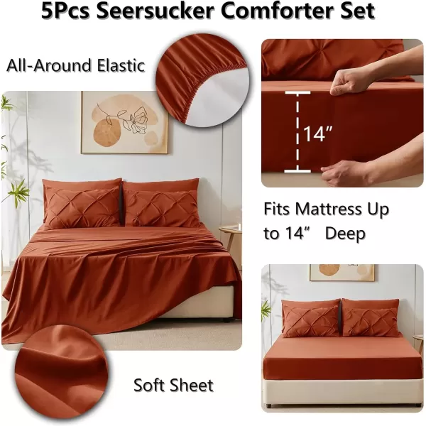 imageCozyLux Queen Comforter Set  7 Pieces Bed in A Bag Queen Black Comforters Queen Size Pintuck Pinch Pleat Complete Bedding Sets with Comforter Flat Sheet Fitted Sheet and Pillowcases ampamp ShamsBurnt Orange