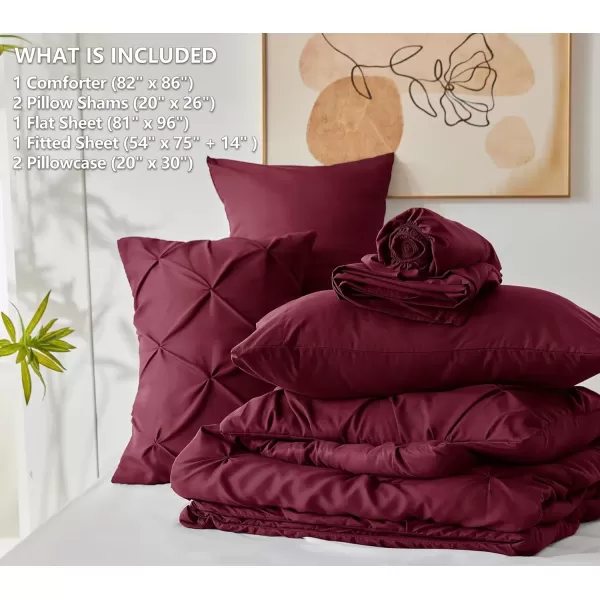 imageCozyLux Queen Comforter Set  7 Pieces Bed in A Bag Queen Black Comforters Queen Size Pintuck Pinch Pleat Complete Bedding Sets with Comforter Flat Sheet Fitted Sheet and Pillowcases ampamp ShamsRed