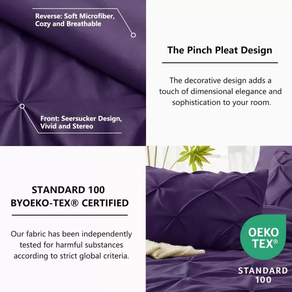 imageCozyLux Queen Comforter Set  7 Pieces Bed in A Bag Queen Black Comforters Queen Size Pintuck Pinch Pleat Complete Bedding Sets with Comforter Flat Sheet Fitted Sheet and Pillowcases ampamp ShamsPurple