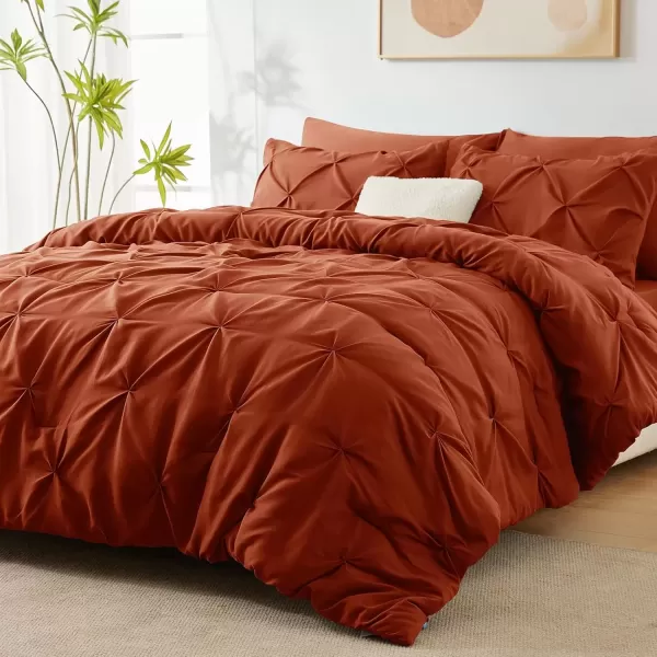 imageCozyLux Queen Comforter Set  7 Pieces Bed in A Bag Queen Black Comforters Queen Size Pintuck Pinch Pleat Complete Bedding Sets with Comforter Flat Sheet Fitted Sheet and Pillowcases ampamp ShamsBurnt Orange