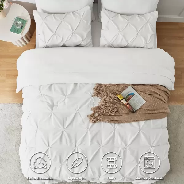 imageCozyLux Queen Comforter Set  7 Pieces Bed in A Bag Queen Black Comforters Queen Size Pintuck Pinch Pleat Complete Bedding Sets with Comforter Flat Sheet Fitted Sheet and Pillowcases ampamp ShamsIvory