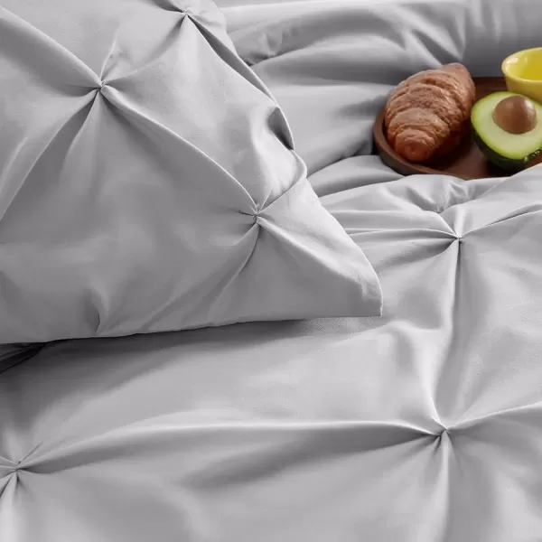 imageCozyLux Queen Comforter Set  7 Pieces Bed in A Bag Queen Black Comforters Queen Size Pintuck Pinch Pleat Complete Bedding Sets with Comforter Flat Sheet Fitted Sheet and Pillowcases ampamp ShamsLight Grey