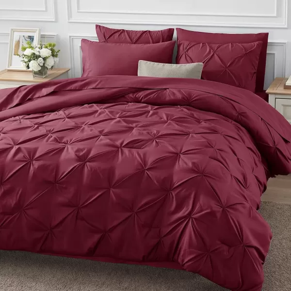 imageCozyLux Queen Comforter Set  7 Pieces Bed in A Bag Queen Black Comforters Queen Size Pintuck Pinch Pleat Complete Bedding Sets with Comforter Flat Sheet Fitted Sheet and Pillowcases ampamp ShamsRed