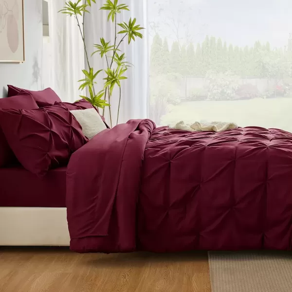 imageCozyLux Queen Comforter Set  7 Pieces Bed in A Bag Queen Black Comforters Queen Size Pintuck Pinch Pleat Complete Bedding Sets with Comforter Flat Sheet Fitted Sheet and Pillowcases ampamp ShamsRed