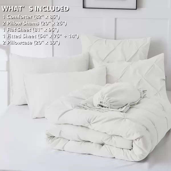 imageCozyLux Queen Comforter Set  7 Pieces Bed in A Bag Queen Black Comforters Queen Size Pintuck Pinch Pleat Complete Bedding Sets with Comforter Flat Sheet Fitted Sheet and Pillowcases ampamp ShamsIvory