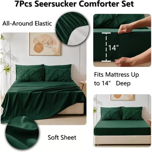 imageCozyLux Queen Comforter Set  7 Pieces Bed in A Bag Queen Black Comforters Queen Size Pintuck Pinch Pleat Complete Bedding Sets with Comforter Flat Sheet Fitted Sheet and Pillowcases ampamp ShamsEmerald