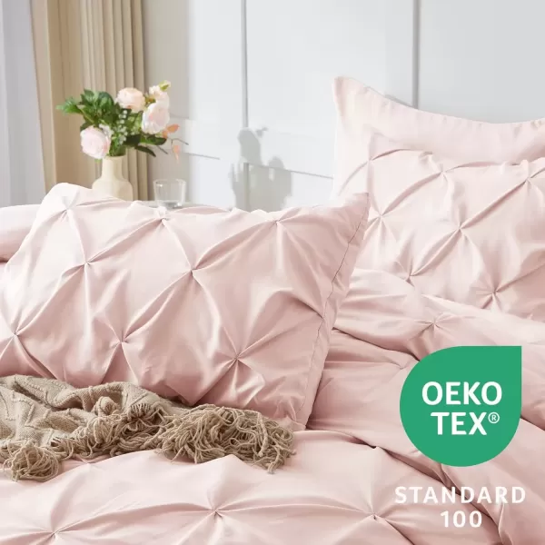imageCozyLux Queen Comforter Set  7 Pieces Bed in A Bag Queen Black Comforters Queen Size Pintuck Pinch Pleat Complete Bedding Sets with Comforter Flat Sheet Fitted Sheet and Pillowcases ampamp ShamsBlush Pink