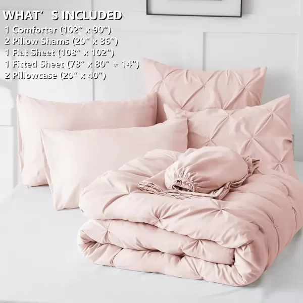 imageCozyLux Queen Comforter Set  7 Pieces Bed in A Bag Queen Black Comforters Queen Size Pintuck Pinch Pleat Complete Bedding Sets with Comforter Flat Sheet Fitted Sheet and Pillowcases ampamp ShamsBlush Pink