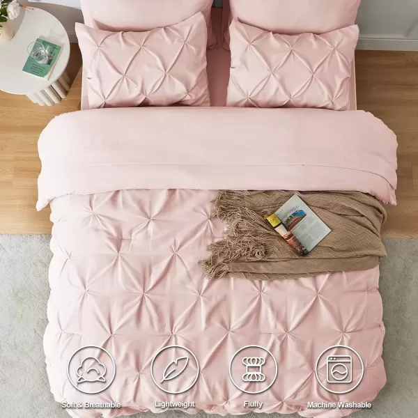 imageCozyLux Queen Comforter Set  7 Pieces Bed in A Bag Queen Black Comforters Queen Size Pintuck Pinch Pleat Complete Bedding Sets with Comforter Flat Sheet Fitted Sheet and Pillowcases ampamp ShamsBlush Pink