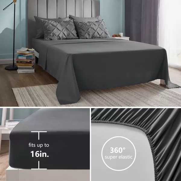 imageCozyLux Queen Comforter Set  7 Pieces Bed in A Bag Queen Black Comforters Queen Size Pintuck Pinch Pleat Complete Bedding Sets with Comforter Flat Sheet Fitted Sheet and Pillowcases ampamp ShamsDark Grey