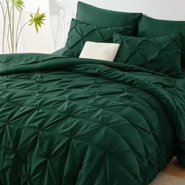 imageCozyLux Queen Comforter Set  7 Pieces Bed in A Bag Queen Black Comforters Queen Size Pintuck Pinch Pleat Complete Bedding Sets with Comforter Flat Sheet Fitted Sheet and Pillowcases ampamp ShamsEmerald