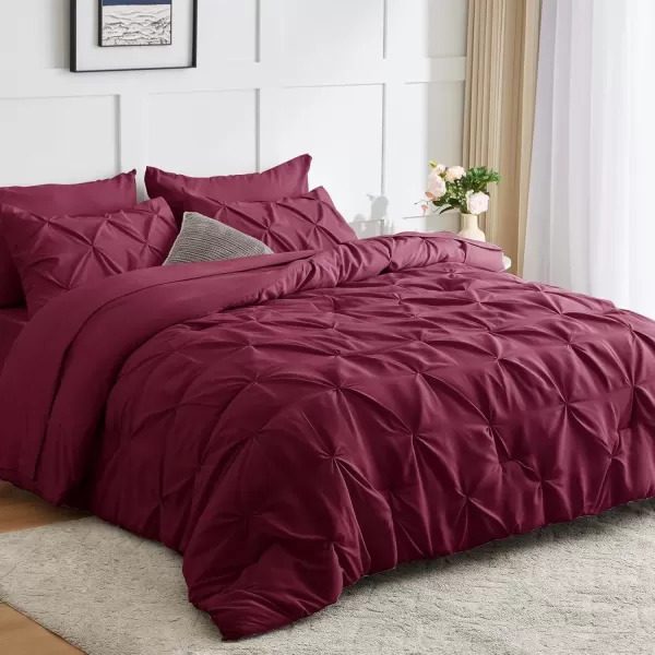 imageCozyLux Queen Comforter Set  7 Pieces Bed in A Bag Queen Black Comforters Queen Size Pintuck Pinch Pleat Complete Bedding Sets with Comforter Flat Sheet Fitted Sheet and Pillowcases ampamp ShamsRed