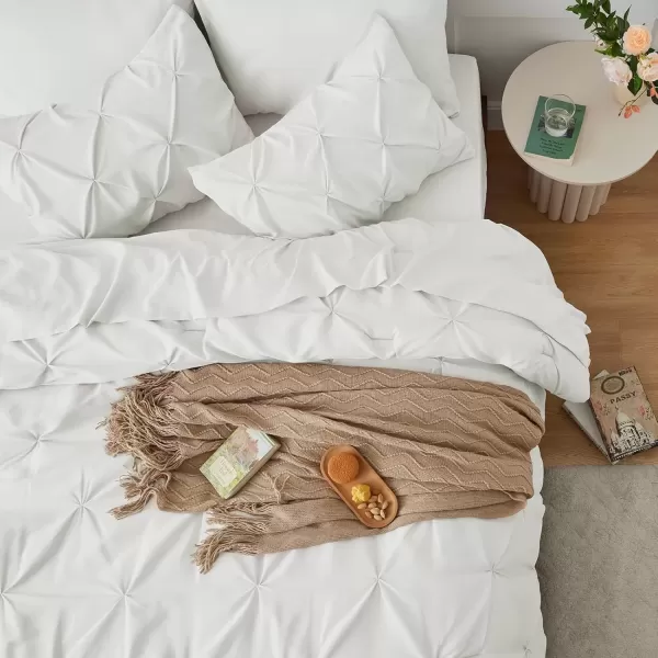 imageCozyLux Queen Comforter Set  7 Pieces Bed in A Bag Queen Black Comforters Queen Size Pintuck Pinch Pleat Complete Bedding Sets with Comforter Flat Sheet Fitted Sheet and Pillowcases ampamp ShamsIvory