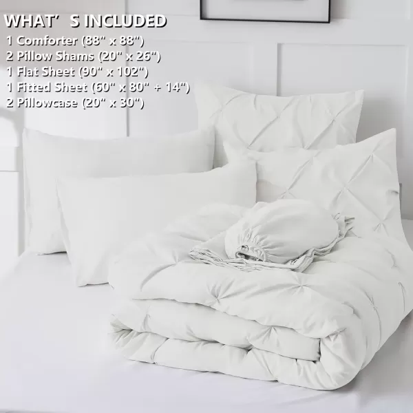 imageCozyLux Queen Comforter Set  7 Pieces Bed in A Bag Queen Black Comforters Queen Size Pintuck Pinch Pleat Complete Bedding Sets with Comforter Flat Sheet Fitted Sheet and Pillowcases ampamp ShamsIvory