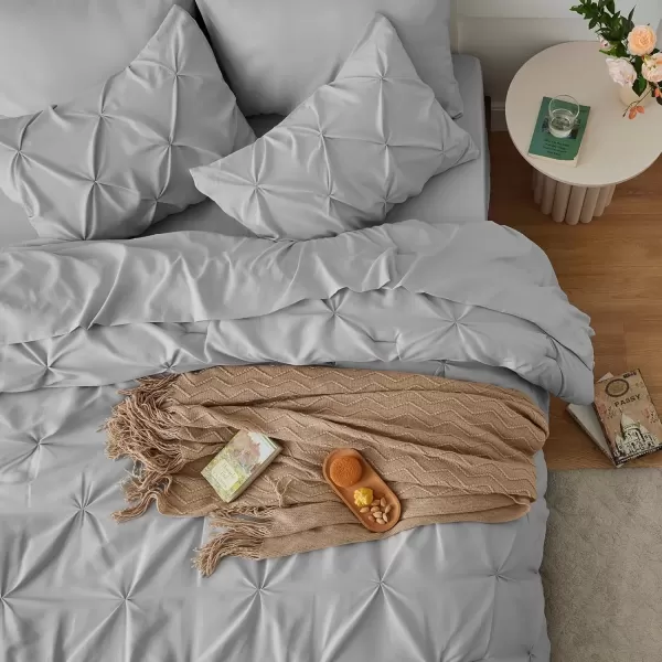 imageCozyLux Queen Comforter Set  7 Pieces Bed in A Bag Queen Black Comforters Queen Size Pintuck Pinch Pleat Complete Bedding Sets with Comforter Flat Sheet Fitted Sheet and Pillowcases ampamp ShamsLight Grey