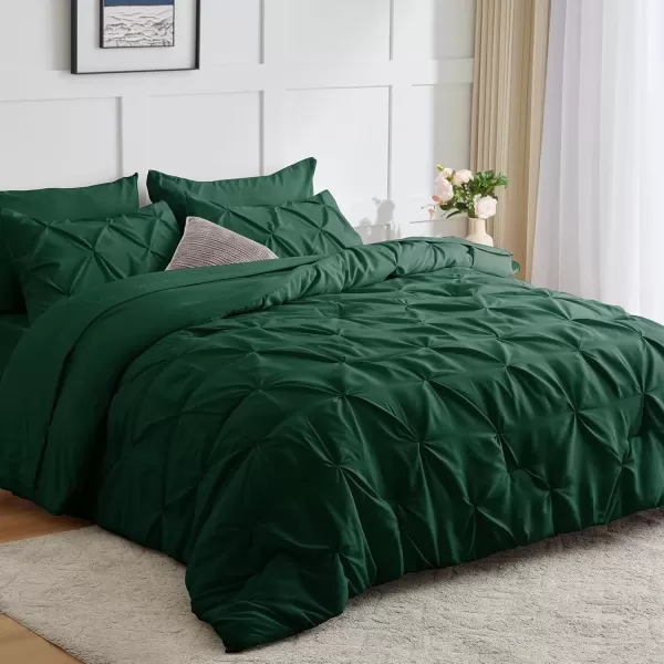 imageCozyLux Queen Comforter Set  7 Pieces Bed in A Bag Queen Black Comforters Queen Size Pintuck Pinch Pleat Complete Bedding Sets with Comforter Flat Sheet Fitted Sheet and Pillowcases ampamp ShamsEmerald