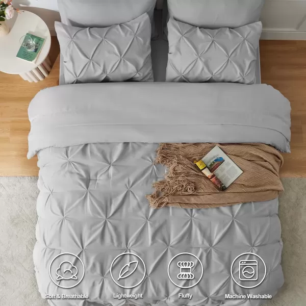 imageCozyLux Queen Comforter Set  7 Pieces Bed in A Bag Queen Black Comforters Queen Size Pintuck Pinch Pleat Complete Bedding Sets with Comforter Flat Sheet Fitted Sheet and Pillowcases ampamp ShamsLight Grey