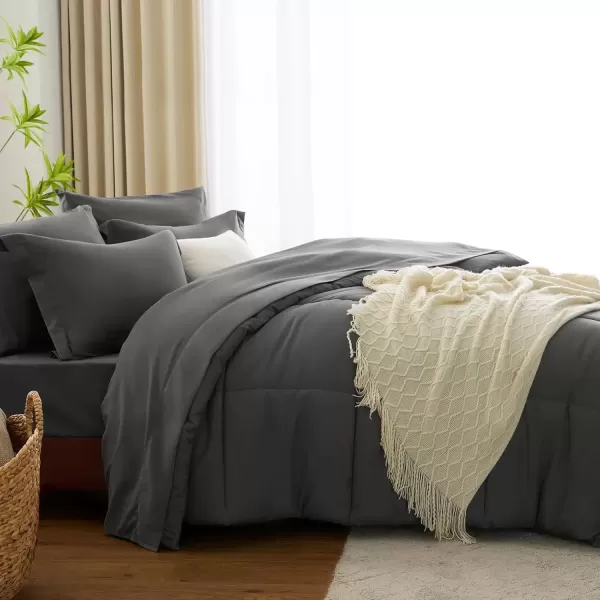 imageCozyLux Queen Comforter Set  7 Pieces Bed in a Bag Set Black Queen Complete Bedding Sets Bed Set for All Season with Comforter Flat Sheets Fitted Sheet Pillowcases ampamp ShamsDark Grey