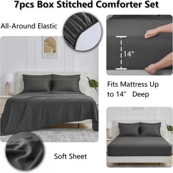 imageCozyLux Queen Comforter Set  7 Pieces Bed in a Bag Set Black Queen Complete Bedding Sets Bed Set for All Season with Comforter Flat Sheets Fitted Sheet Pillowcases ampamp ShamsDark Grey