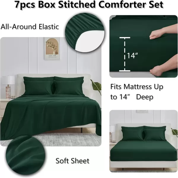 imageCozyLux Queen Comforter Set  7 Pieces Bed in a Bag Set Black Queen Complete Bedding Sets Bed Set for All Season with Comforter Flat Sheets Fitted Sheet Pillowcases ampamp ShamsEmerald Green