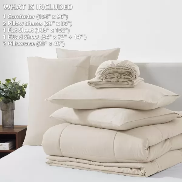 imageCozyLux Queen Comforter Set  7 Pieces Bed in a Bag Set Black Queen Complete Bedding Sets Bed Set for All Season with Comforter Flat Sheets Fitted Sheet Pillowcases ampamp ShamsBeige