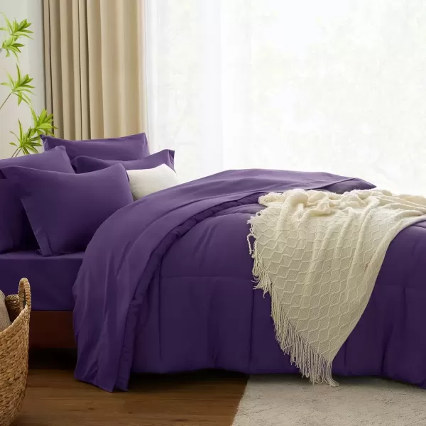 imageCozyLux Queen Comforter Set  7 Pieces Bed in a Bag Set Black Queen Complete Bedding Sets Bed Set for All Season with Comforter Flat Sheets Fitted Sheet Pillowcases ampamp ShamsPurple