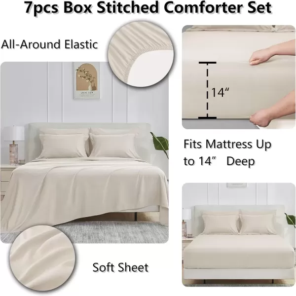 imageCozyLux Queen Comforter Set  7 Pieces Bed in a Bag Set Black Queen Complete Bedding Sets Bed Set for All Season with Comforter Flat Sheets Fitted Sheet Pillowcases ampamp ShamsBeige