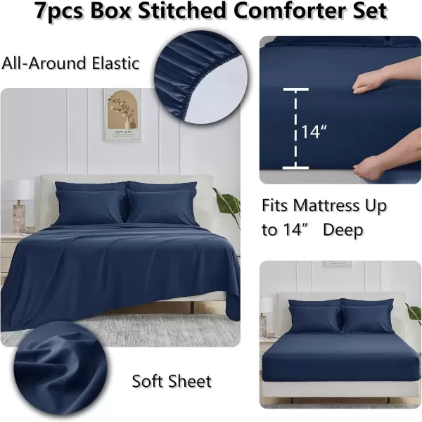 imageCozyLux Queen Comforter Set  7 Pieces Bed in a Bag Set Black Queen Complete Bedding Sets Bed Set for All Season with Comforter Flat Sheets Fitted Sheet Pillowcases ampamp ShamsNavy Blue