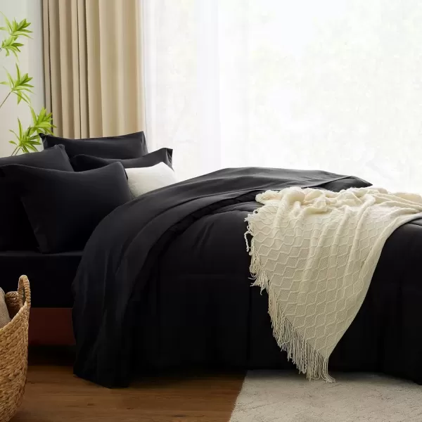 imageCozyLux Queen Comforter Set  7 Pieces Bed in a Bag Set Black Queen Complete Bedding Sets Bed Set for All Season with Comforter Flat Sheets Fitted Sheet Pillowcases ampamp ShamsBlack