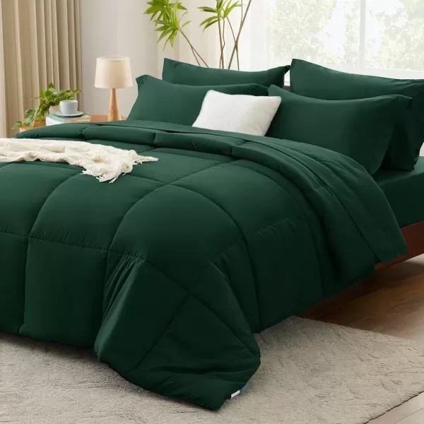 imageCozyLux Queen Comforter Set  7 Pieces Bed in a Bag Set Black Queen Complete Bedding Sets Bed Set for All Season with Comforter Flat Sheets Fitted Sheet Pillowcases ampamp ShamsEmerald Green