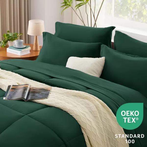 imageCozyLux Queen Comforter Set  7 Pieces Bed in a Bag Set Black Queen Complete Bedding Sets Bed Set for All Season with Comforter Flat Sheets Fitted Sheet Pillowcases ampamp ShamsEmerald Green