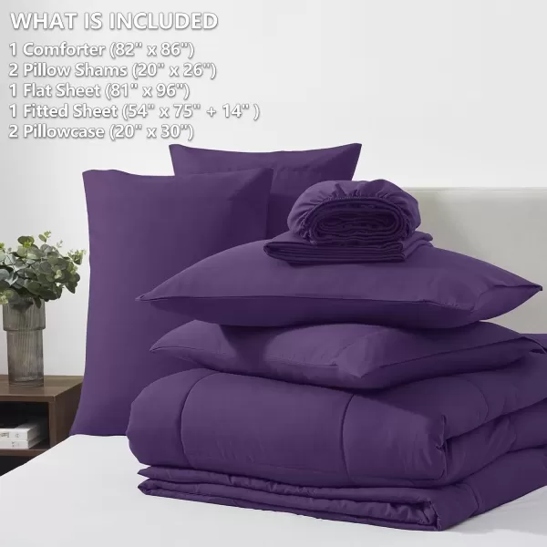 imageCozyLux Queen Comforter Set  7 Pieces Bed in a Bag Set Black Queen Complete Bedding Sets Bed Set for All Season with Comforter Flat Sheets Fitted Sheet Pillowcases ampamp ShamsPurple