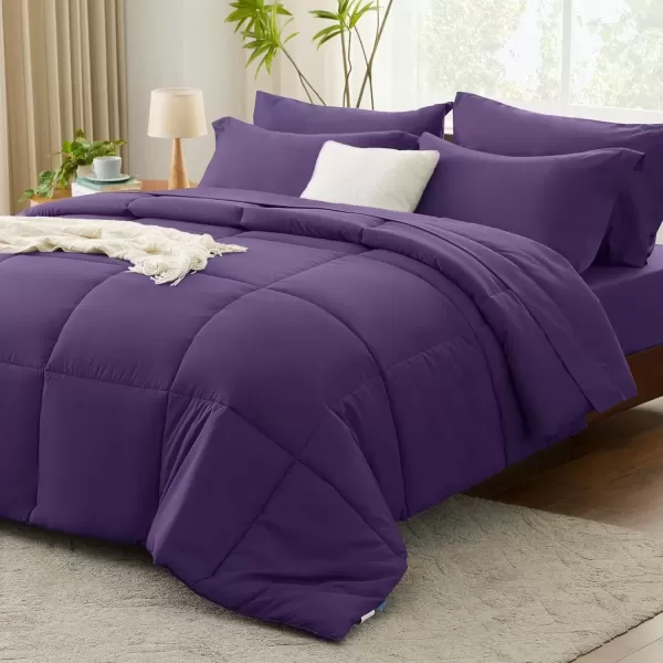 imageCozyLux Queen Comforter Set  7 Pieces Bed in a Bag Set Black Queen Complete Bedding Sets Bed Set for All Season with Comforter Flat Sheets Fitted Sheet Pillowcases ampamp ShamsPurple