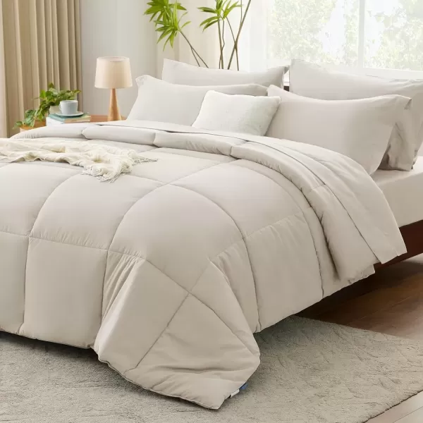 imageCozyLux Queen Comforter Set  7 Pieces Bed in a Bag Set Black Queen Complete Bedding Sets Bed Set for All Season with Comforter Flat Sheets Fitted Sheet Pillowcases ampamp ShamsBeige