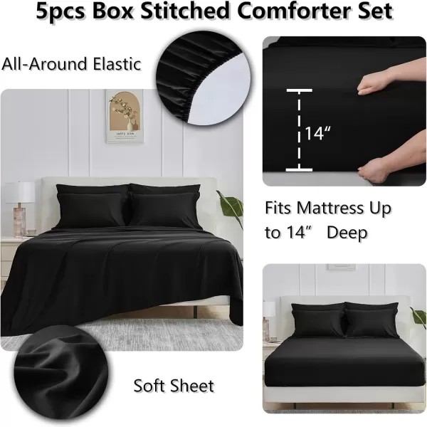 imageCozyLux Queen Comforter Set  7 Pieces Bed in a Bag Set Black Queen Complete Bedding Sets Bed Set for All Season with Comforter Flat Sheets Fitted Sheet Pillowcases ampamp ShamsBlack
