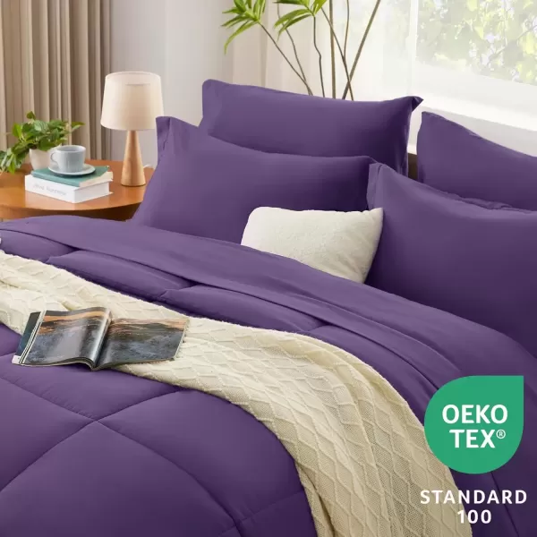 imageCozyLux Queen Comforter Set  7 Pieces Bed in a Bag Set Black Queen Complete Bedding Sets Bed Set for All Season with Comforter Flat Sheets Fitted Sheet Pillowcases ampamp ShamsPurple