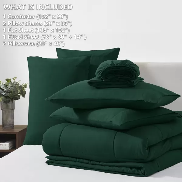imageCozyLux Queen Comforter Set  7 Pieces Bed in a Bag Set Black Queen Complete Bedding Sets Bed Set for All Season with Comforter Flat Sheets Fitted Sheet Pillowcases ampamp ShamsEmerald Green