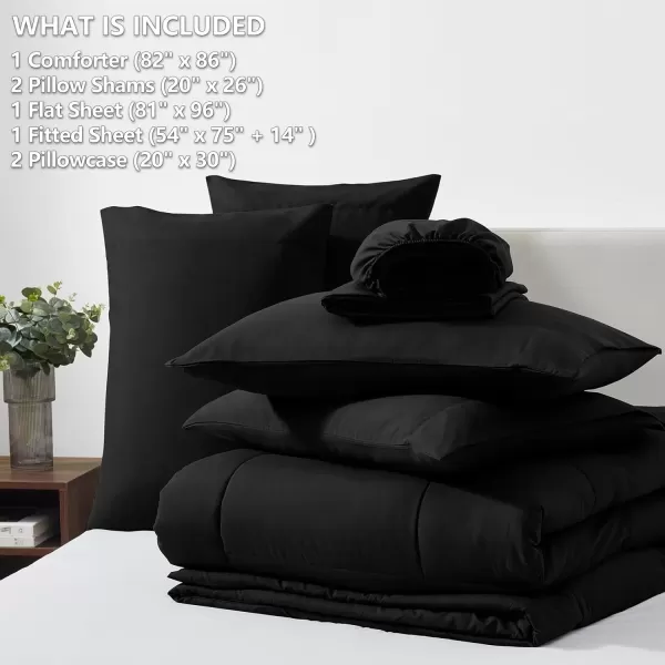 imageCozyLux Queen Comforter Set  7 Pieces Bed in a Bag Set Black Queen Complete Bedding Sets Bed Set for All Season with Comforter Flat Sheets Fitted Sheet Pillowcases ampamp ShamsBlack