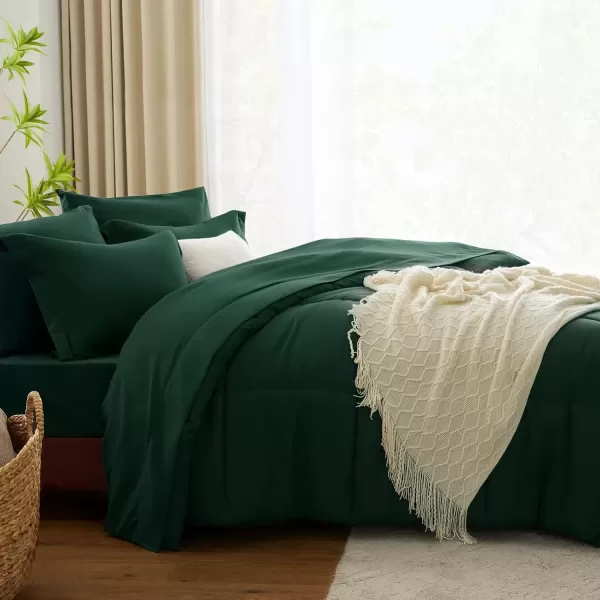 imageCozyLux Queen Comforter Set  7 Pieces Bed in a Bag Set Black Queen Complete Bedding Sets Bed Set for All Season with Comforter Flat Sheets Fitted Sheet Pillowcases ampamp ShamsEmerald Green
