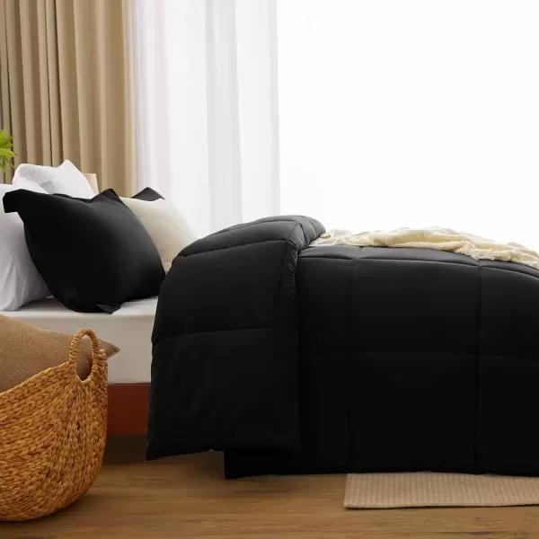 imageCozyLux Queen Comforter Set  Black Comforter Queen Size 3 Pieces Box Stitched Bed Set for All Seasons Soft Lightweight Bedding Sets with 1 Down Alternative Comforter and 2 Pillow ShamsBlack