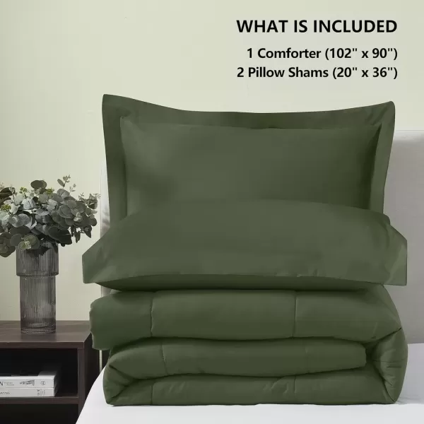 imageCozyLux Queen Comforter Set  Black Comforter Queen Size 3 Pieces Box Stitched Bed Set for All Seasons Soft Lightweight Bedding Sets with 1 Down Alternative Comforter and 2 Pillow ShamsOlive Green