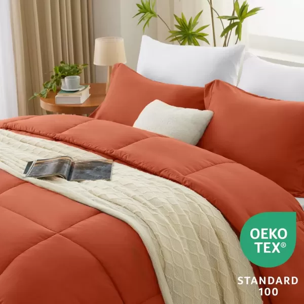 imageCozyLux Queen Comforter Set  Black Comforter Queen Size 3 Pieces Box Stitched Bed Set for All Seasons Soft Lightweight Bedding Sets with 1 Down Alternative Comforter and 2 Pillow ShamsTerracotta