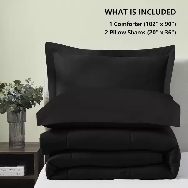 imageCozyLux Queen Comforter Set  Black Comforter Queen Size 3 Pieces Box Stitched Bed Set for All Seasons Soft Lightweight Bedding Sets with 1 Down Alternative Comforter and 2 Pillow ShamsBlack