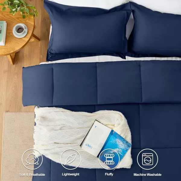 imageCozyLux Queen Comforter Set  Black Comforter Queen Size 3 Pieces Box Stitched Bed Set for All Seasons Soft Lightweight Bedding Sets with 1 Down Alternative Comforter and 2 Pillow ShamsNavy