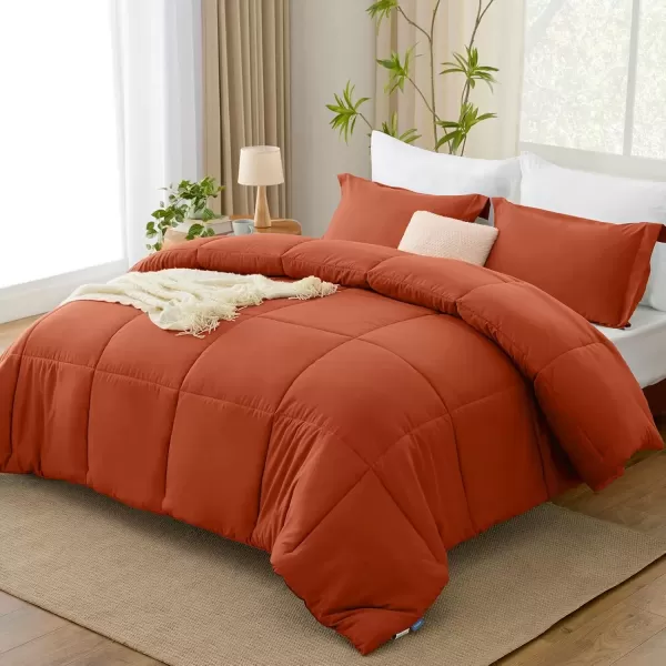 imageCozyLux Queen Comforter Set  Black Comforter Queen Size 3 Pieces Box Stitched Bed Set for All Seasons Soft Lightweight Bedding Sets with 1 Down Alternative Comforter and 2 Pillow ShamsTerracotta