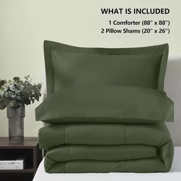 imageCozyLux Queen Comforter Set  Black Comforter Queen Size 3 Pieces Box Stitched Bed Set for All Seasons Soft Lightweight Bedding Sets with 1 Down Alternative Comforter and 2 Pillow ShamsOlive Green