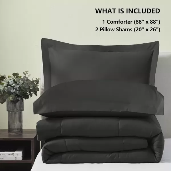 imageCozyLux Queen Comforter Set  Black Comforter Queen Size 3 Pieces Box Stitched Bed Set for All Seasons Soft Lightweight Bedding Sets with 1 Down Alternative Comforter and 2 Pillow ShamsDark Grey