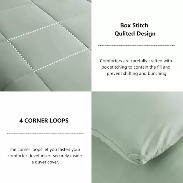 imageCozyLux Queen Comforter Set  Black Comforter Queen Size 3 Pieces Box Stitched Bed Set for All Seasons Soft Lightweight Bedding Sets with 1 Down Alternative Comforter and 2 Pillow ShamsSage Green