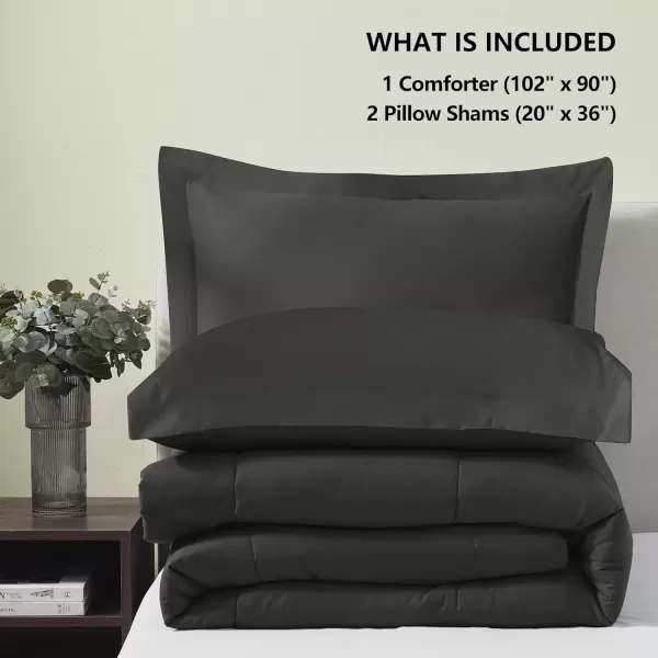 imageCozyLux Queen Comforter Set  Black Comforter Queen Size 3 Pieces Box Stitched Bed Set for All Seasons Soft Lightweight Bedding Sets with 1 Down Alternative Comforter and 2 Pillow ShamsDark Grey