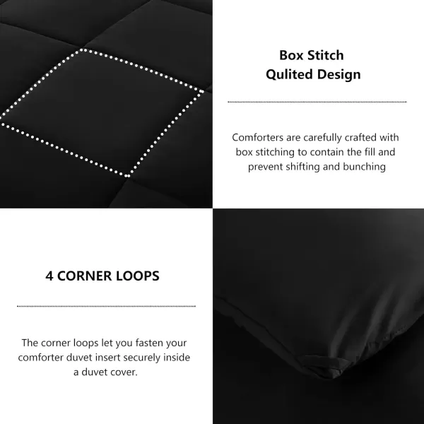 imageCozyLux Queen Comforter Set  Black Comforter Queen Size 3 Pieces Box Stitched Bed Set for All Seasons Soft Lightweight Bedding Sets with 1 Down Alternative Comforter and 2 Pillow ShamsBlack